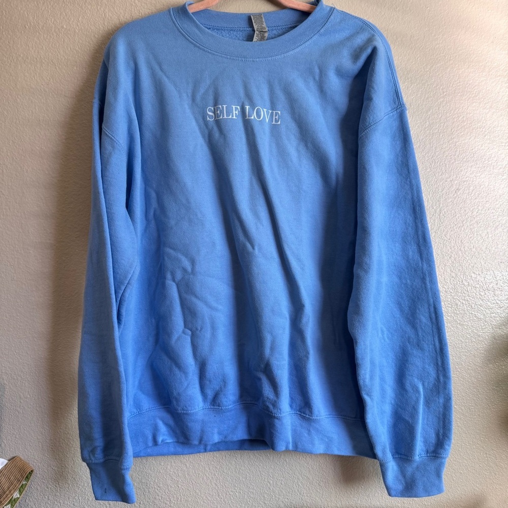 Gildan Light Blue "SELF LOVE" Crewneck Sweatshirt - Men